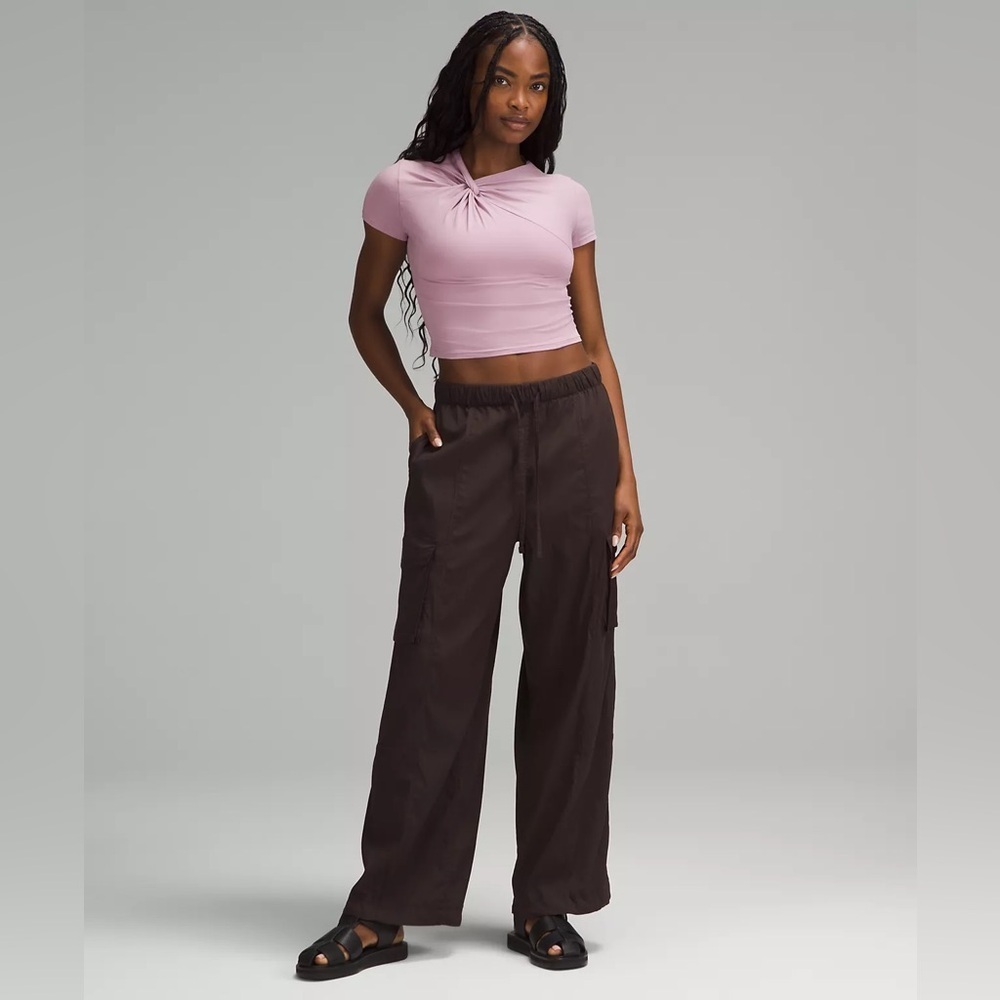 Lululemon Asymmetrical Front-Twist Pima Cotton T-Shirt in Rose Blush Pink, L